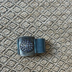 Rebel Designs Round Disc with Metal Rim Leather Cuff Wrist Bracelet